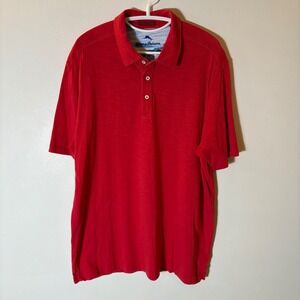 Tommy Bahama Mens Red 100% Pima Cotton Slub Short Sleeve Polo Shirt Size Large